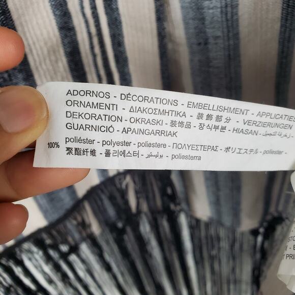 Zara Basic Neutral Striped 3/4 Sleeves Fringe Kimono Ecru Size Small - Picture 8 of 10